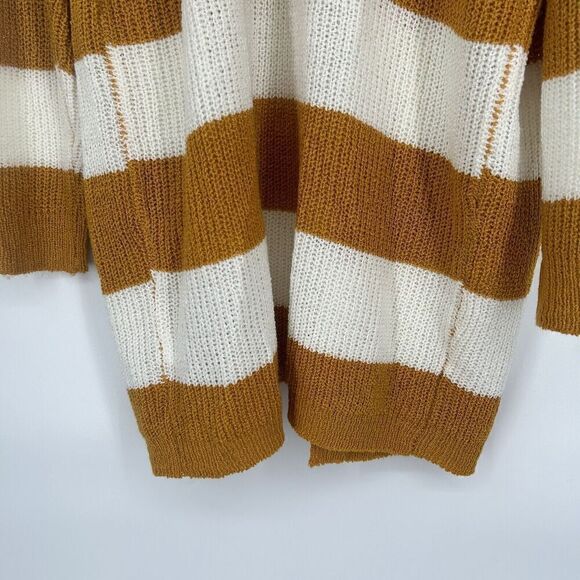 Dreamers Mustard Yellow White Stripe Cardigan Open Front Long Line Slouchy Sz S - Picture 8 of 10